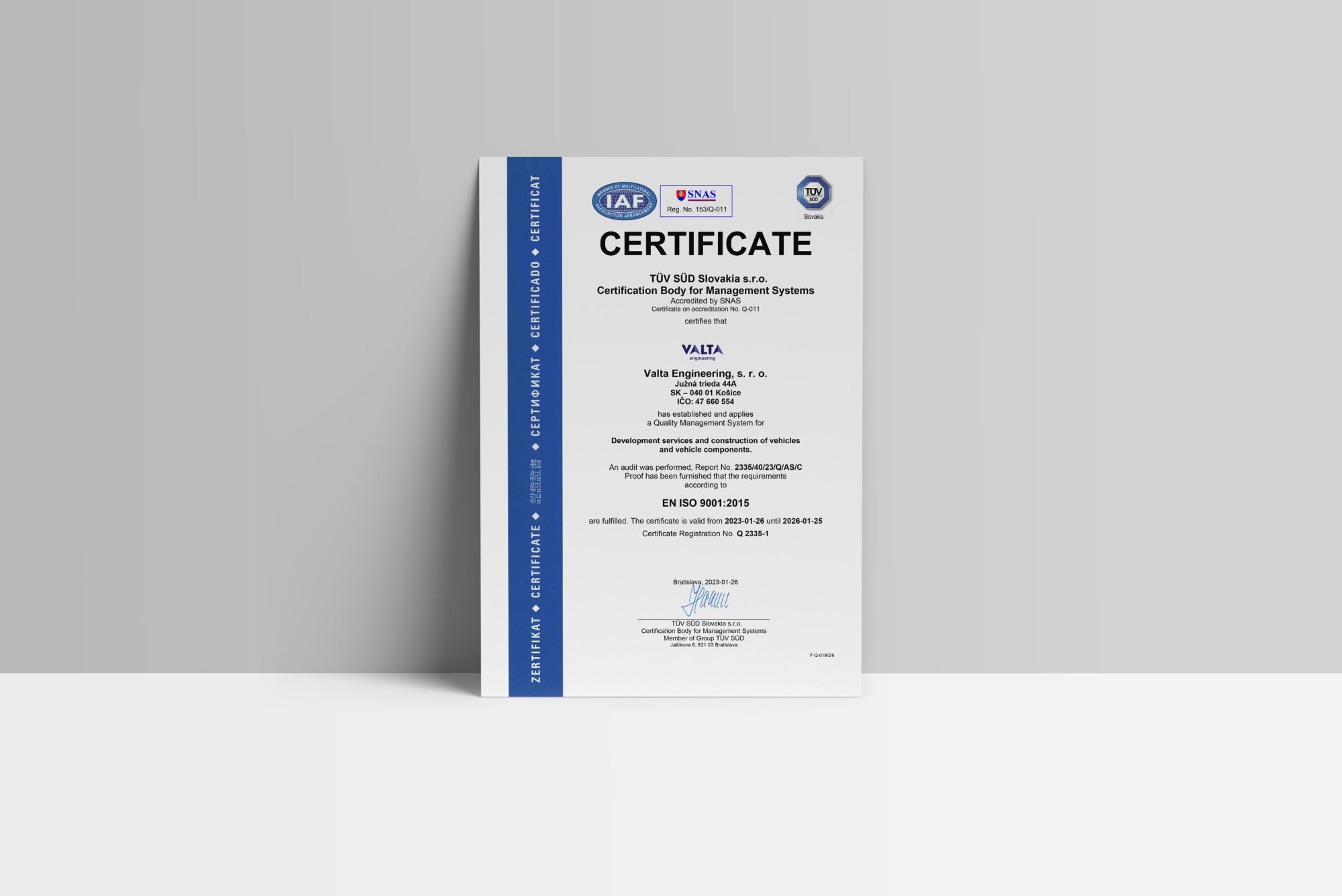 The ISO 9001 quality certificate